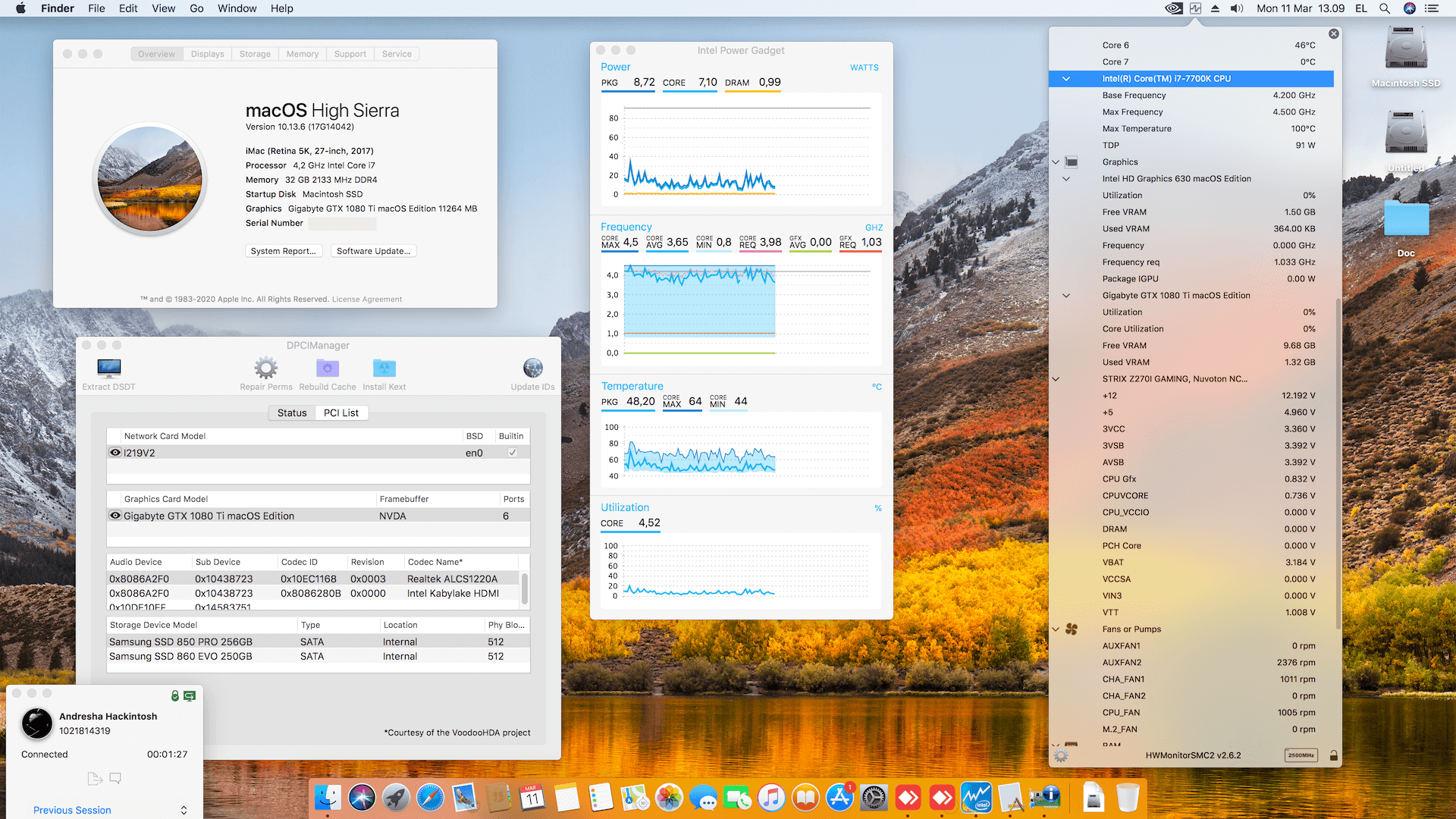 Success Hackintosh macOS High Sierra 10.13.6 Build 17G14042 in Asus ROG Strix Z270-I Gaming + Intel Core i7 7700K + Gigabyte GTX 1080 Ti